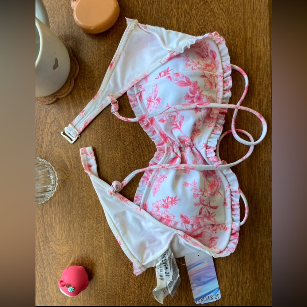 Floral Pink and White Bikini Top